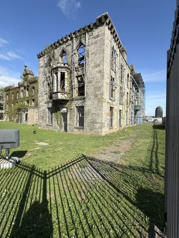 Side view of the Smallpox Hospital ruins on Roosevelt Island
