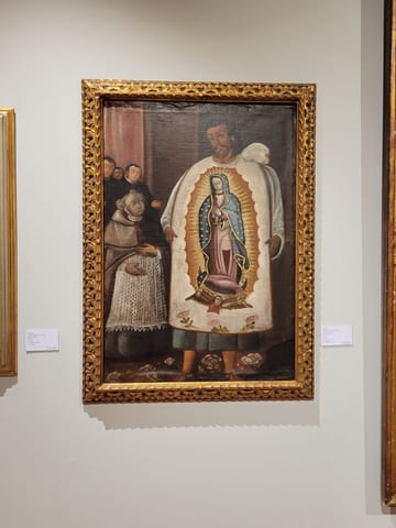 Historic painting depicting the miraculous poncho associated with the Virgin of Guadalupe